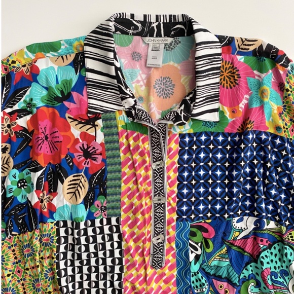 John Mark Tunic Top Nwt Pull Over Collar Wide Mixed Media Print 0X / 1X - Picture 2 of 4
